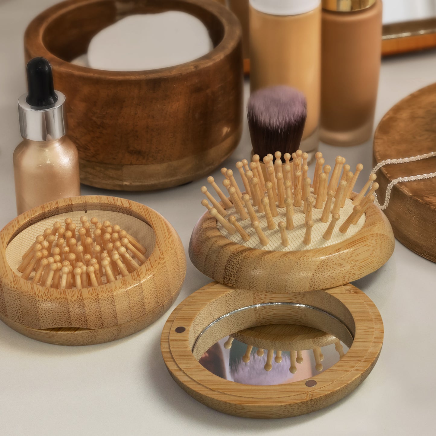 NATURA Bamboo Brush and Mirror