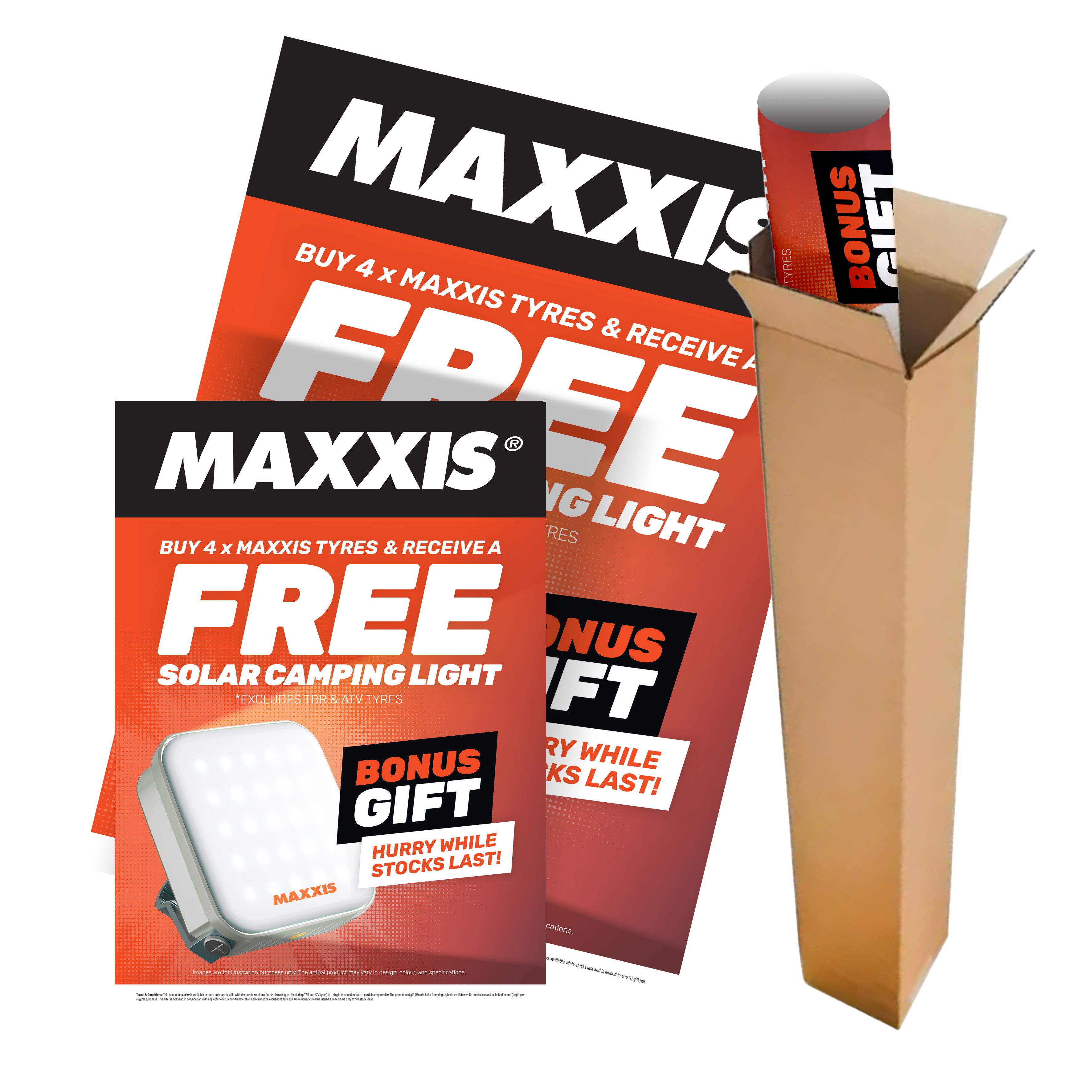 Maxxis Solar Camping Light Promo: A1 & A2 Poster in Mailing Box