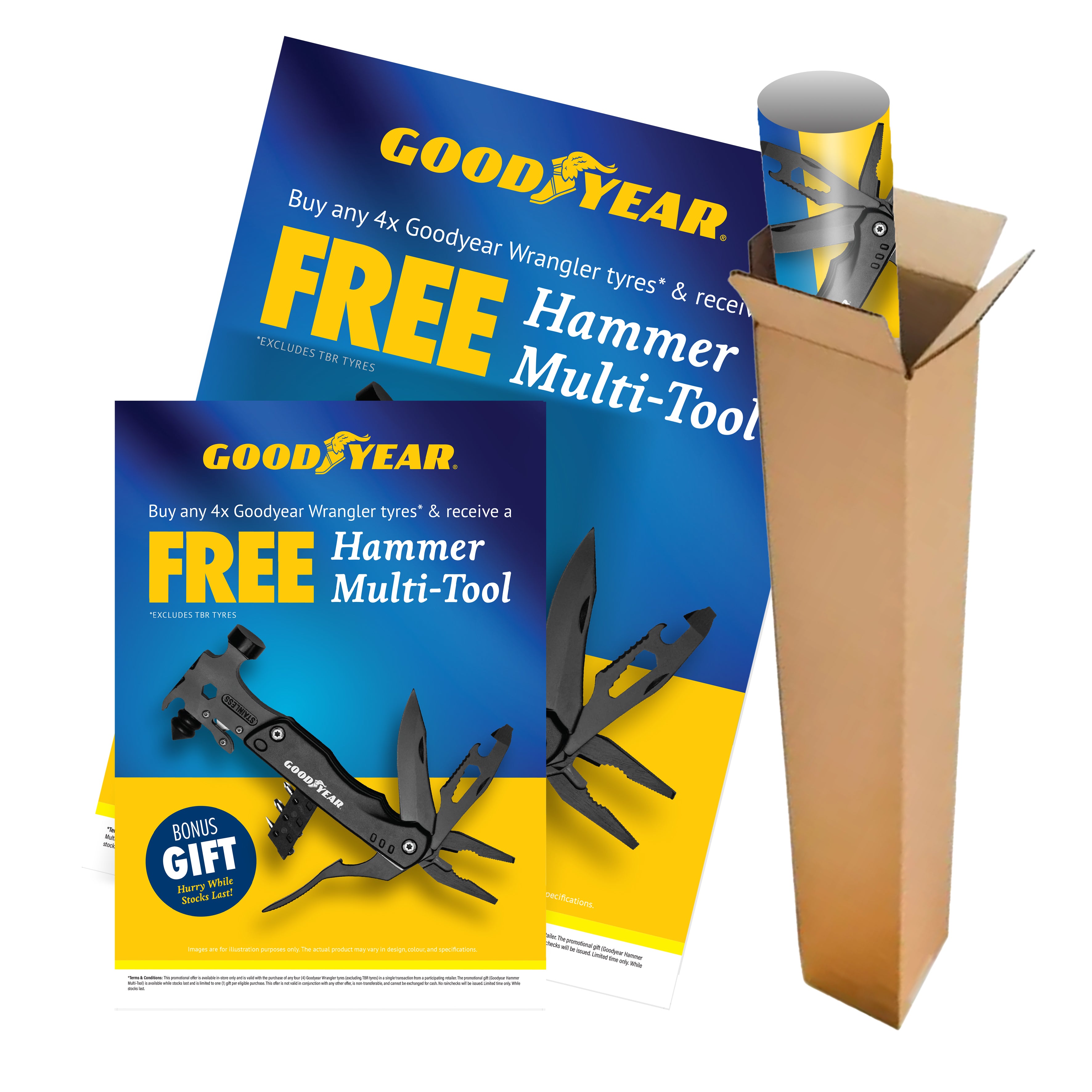 Goodyear Hammer Tool Promo: A1 & A2 Poster in Mailing Box
