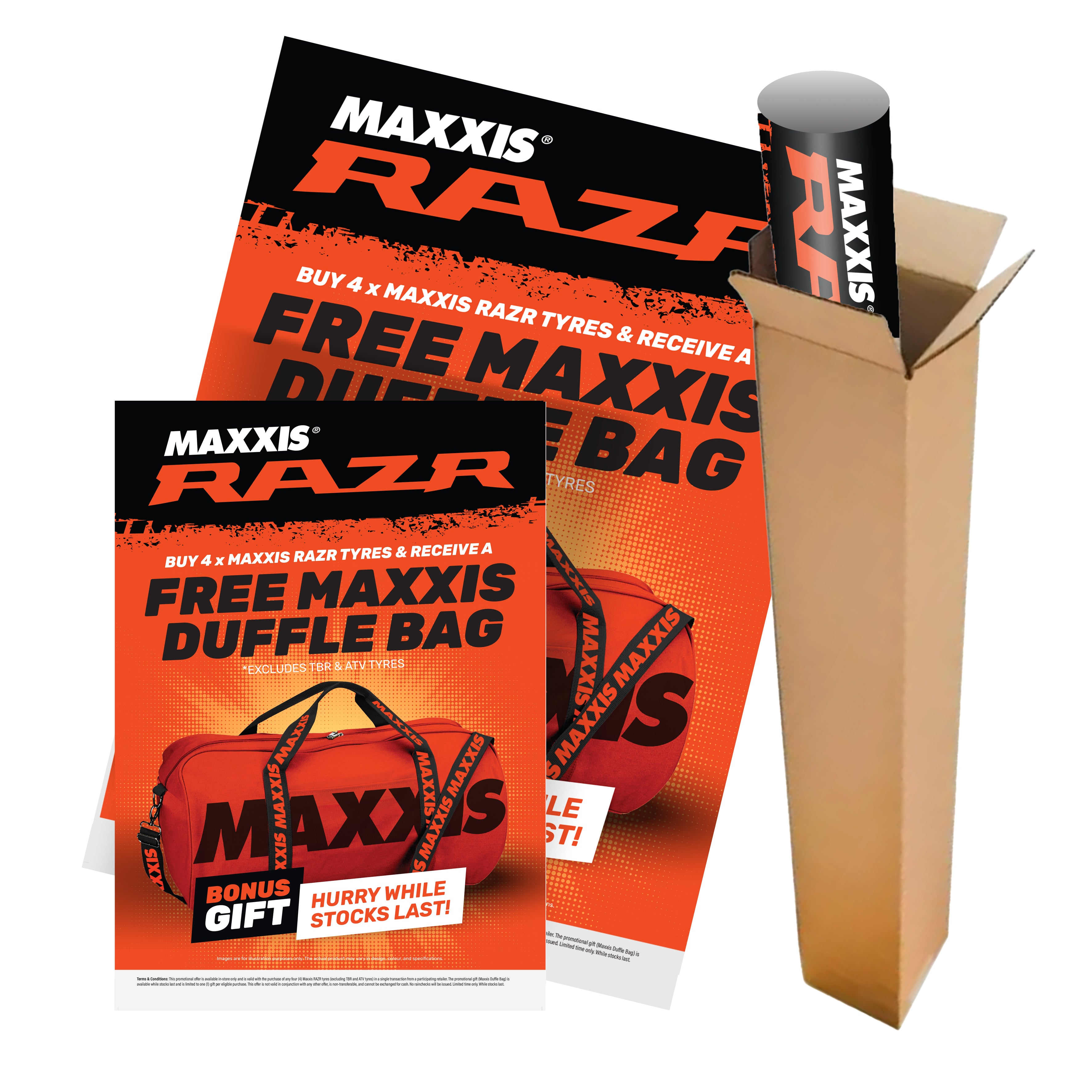 Maxxis RAZR Duffle Bag Promo: A1 & A2 Poster in Mailing Box