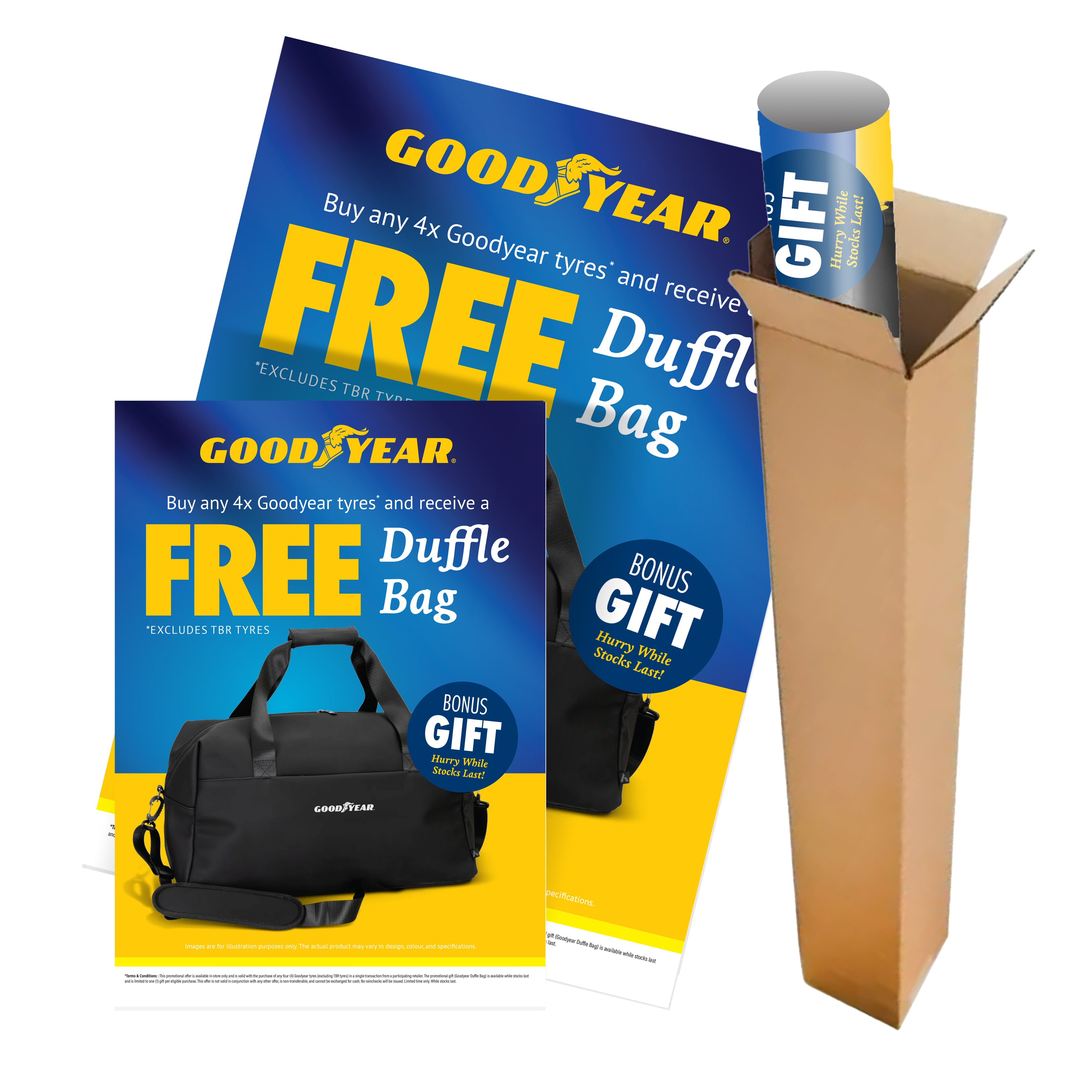 Goodyear Duffle Bag Promo: A1 & A2 Poster in Mailing Box