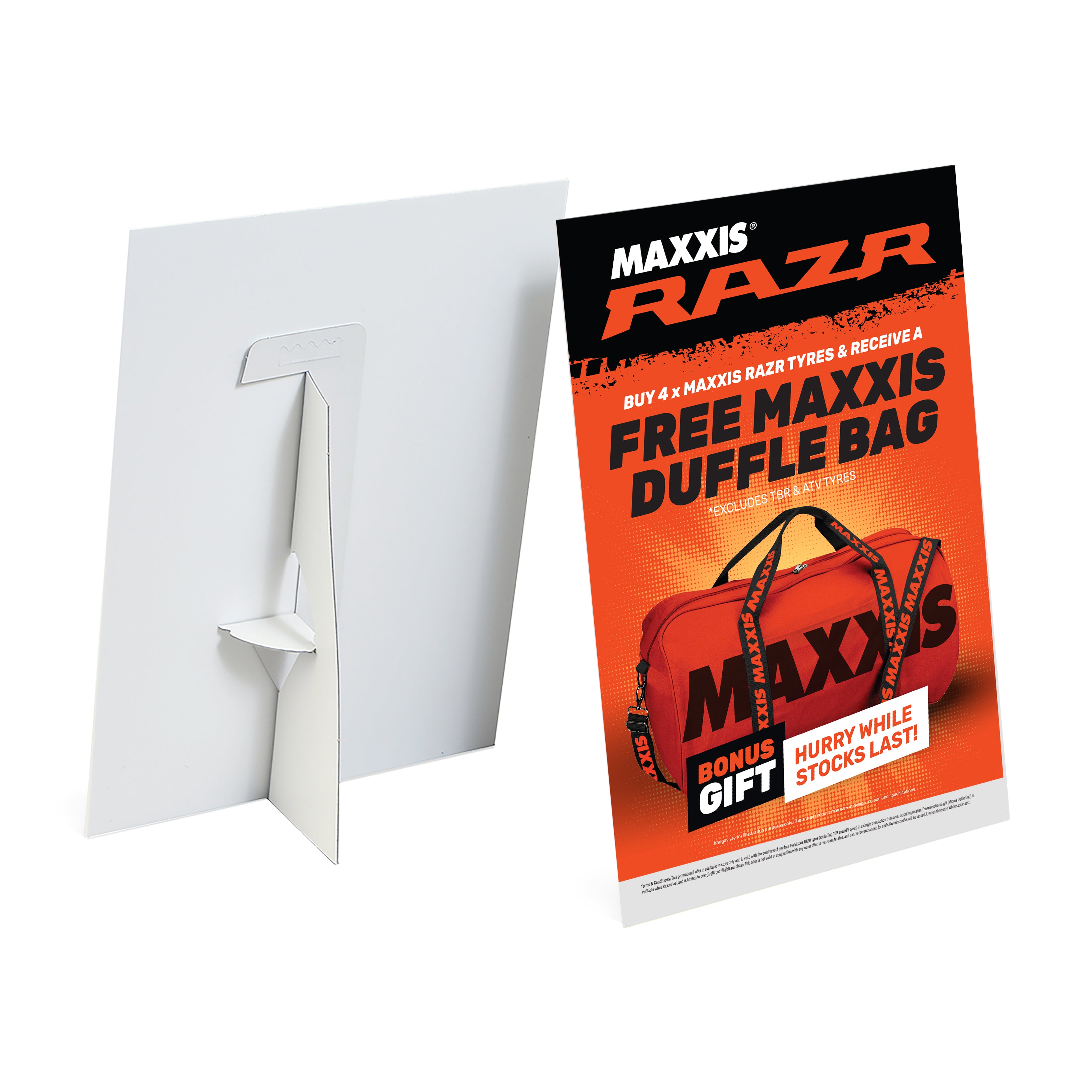 Maxxis RAZR Duffle Bag Promo: A4 Strut Card