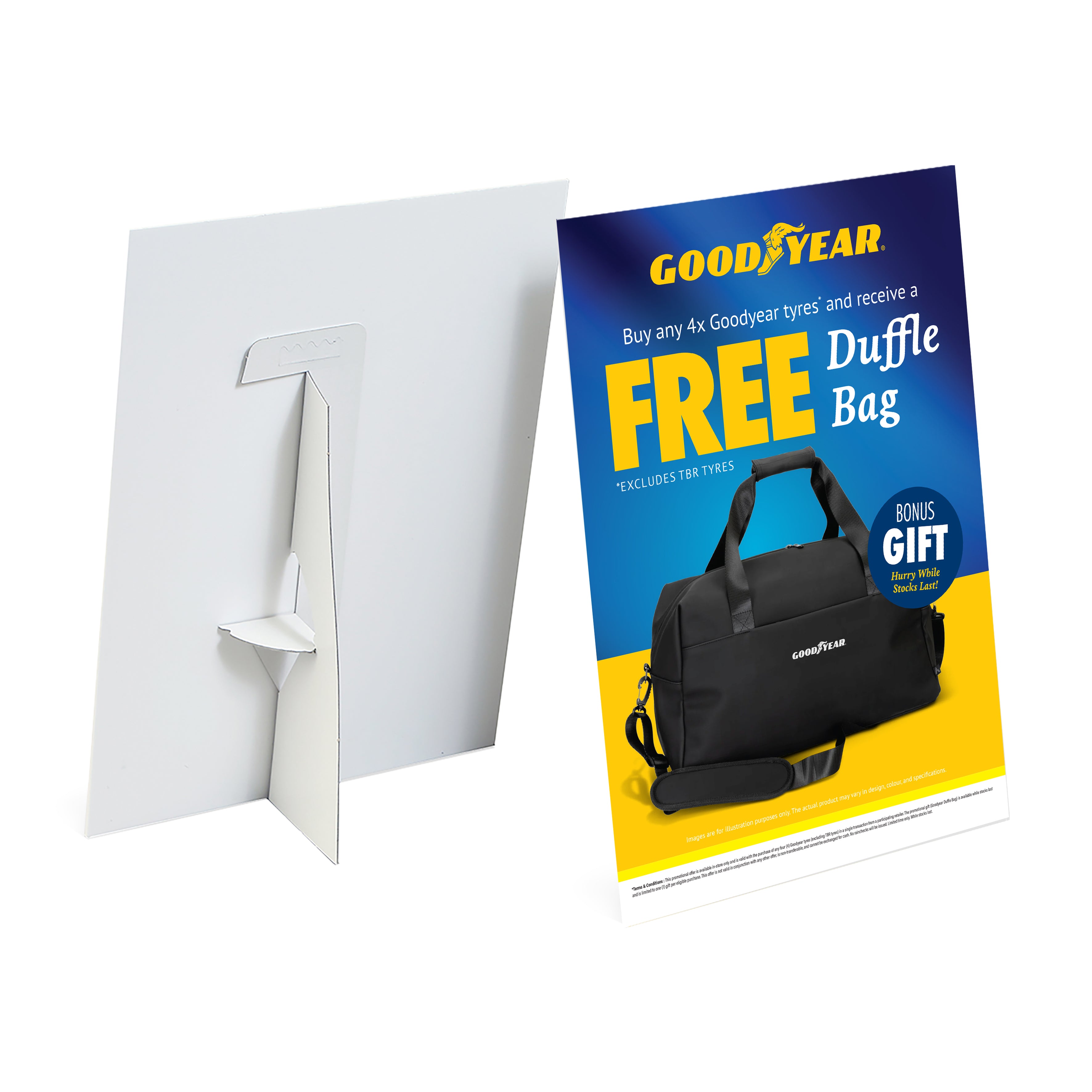 Goodyear Duffle Bag Promo: A4 Strut Card
