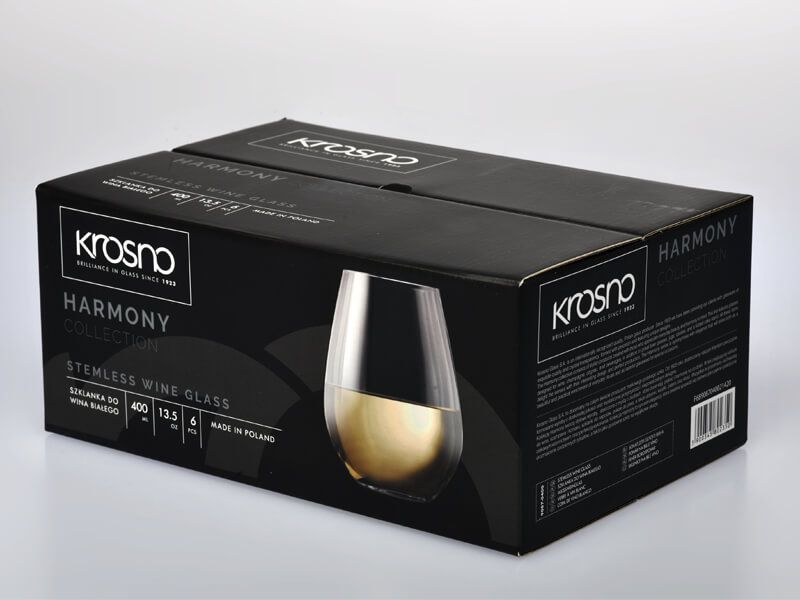 Krosno Harmony Stemless Wine Glass 400ml 6pc Gift Box