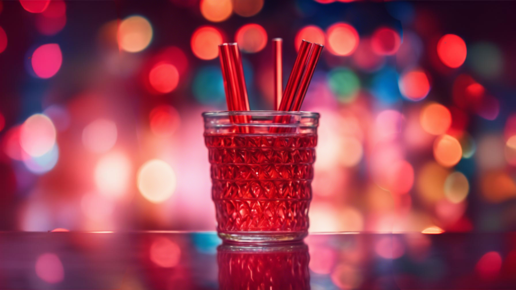 Red, eco-friendly straws in a glass of red liquid.